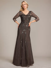 Trumpet/Mermaid Illusion V-Neck Floor-Length Tulle Sequin Lace Mother of the Bride Dress